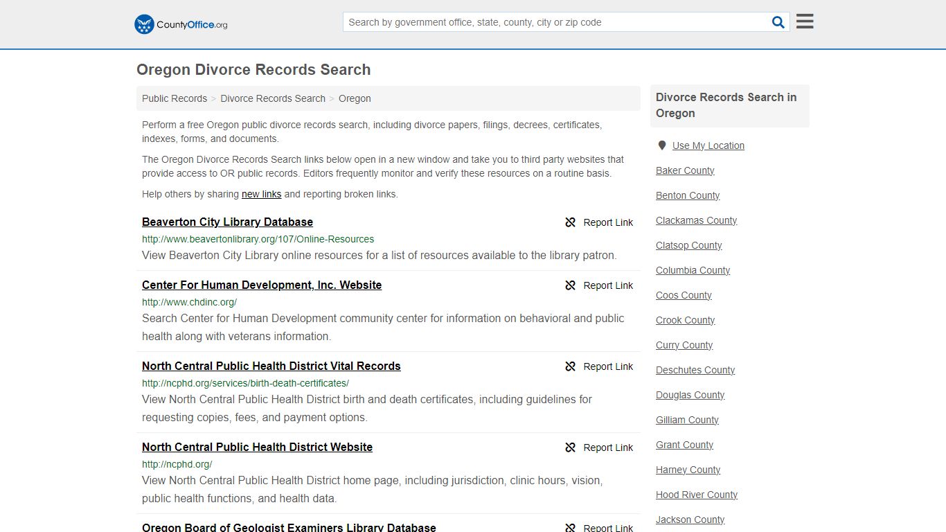 Oregon Divorce Records Search - County Office