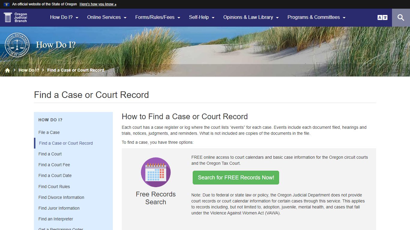 Find a Case or Court Record - Oregon Judicial Department